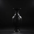 Handcrafted luxury black ceramic vase with intricate engraved patterns, artisan style