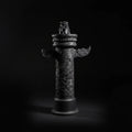Handcrafted luxury black ceramic art sculpture with intricate carvings and heritage design
