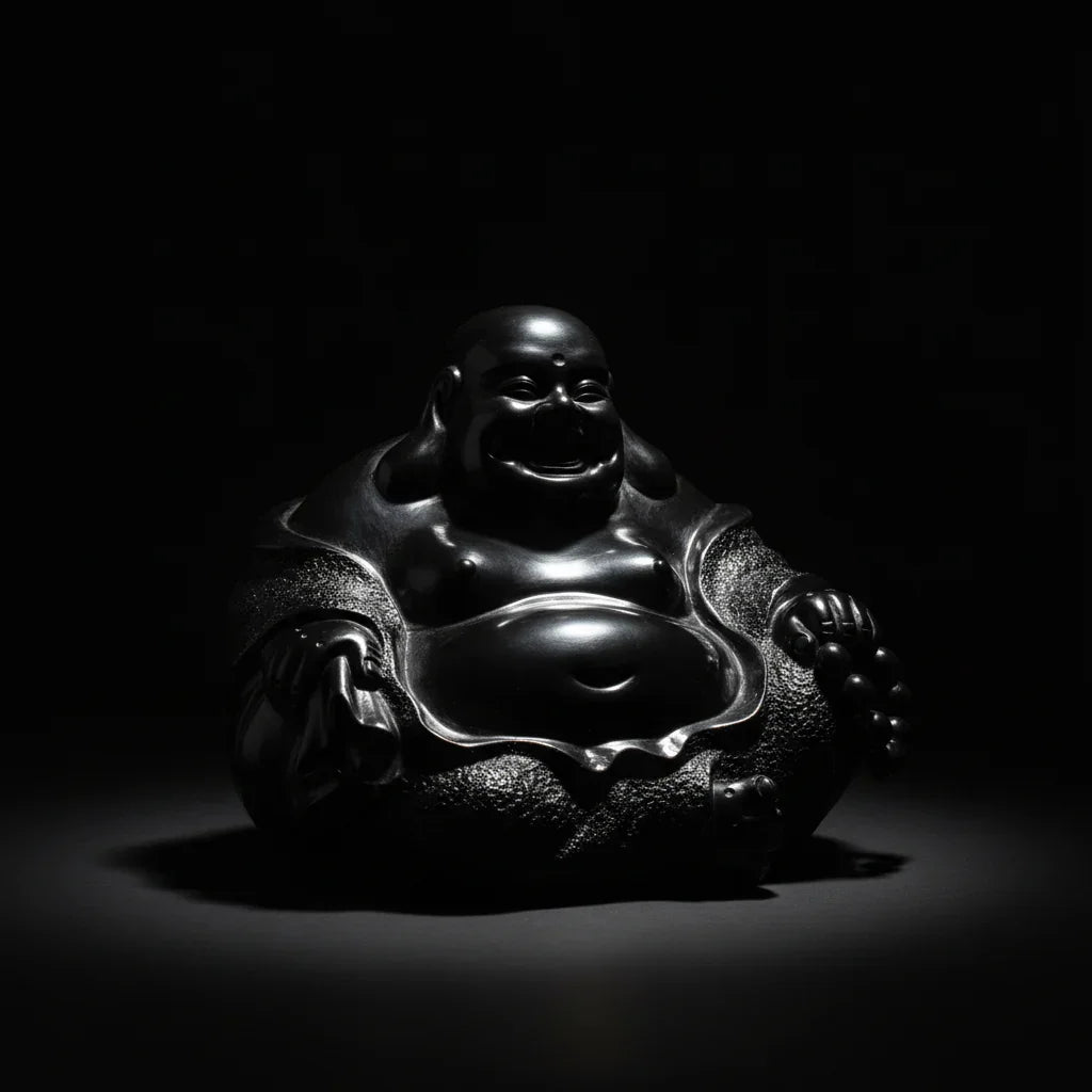 Luxury handcrafted black ceramic Buddha statue, artisan sculptural decor in PROSPERA style
