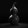 Handcrafted luxury black ceramic art gourd with intricate patterns, sculptural decor style