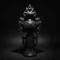 Luxury handcrafted black ceramic art piece with intricate sculptural detailing