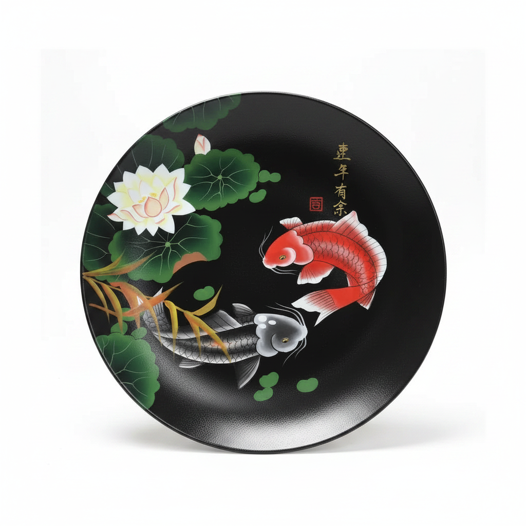 Black Ceramic Round Plate - White Background