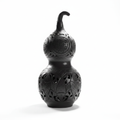 Handcrafted black ceramic gourd ornament with lucky symbols - PROSPERA luxury home decor