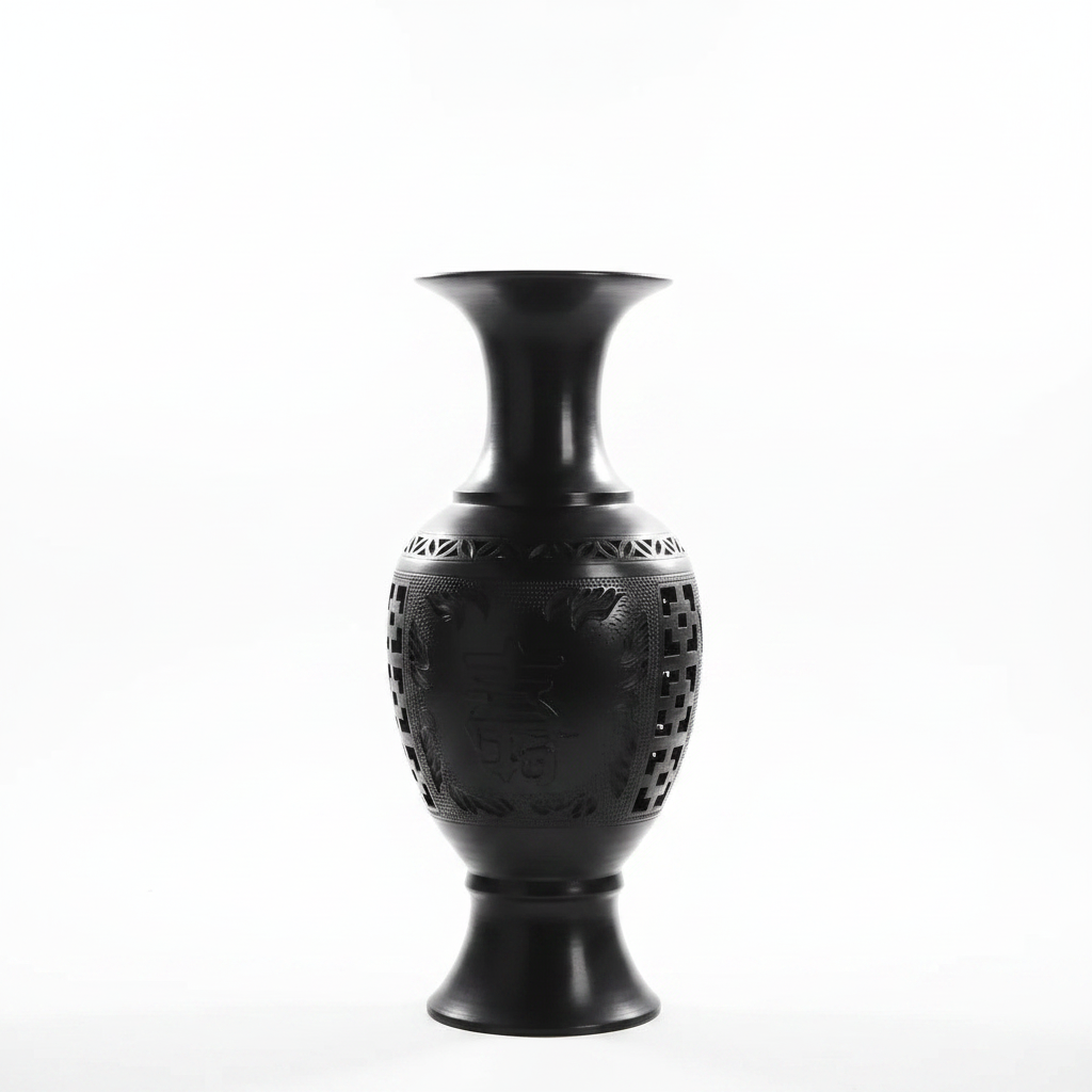 Handcrafted black ceramic gourd ornament ICH luxury piece - PROSPERA artisan home decor