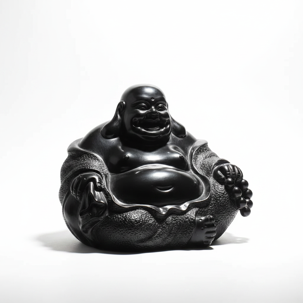 Handcrafted black ceramic Buddha statue luxury sculpture - PROSPERA artisan spiritual decor