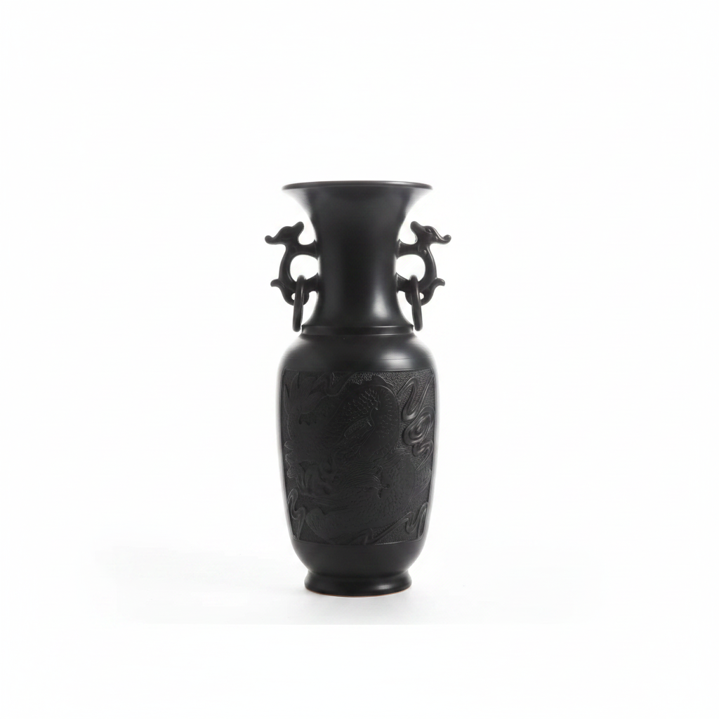 Handcrafted black ceramic dragon pattern vase - PROSPERA luxury Chinese art collectible
